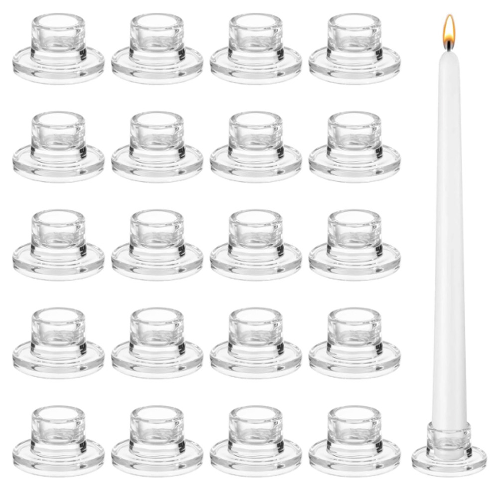 Glass Taper Candle Holders 20 Pcs Bulk Clear Short Tapered Thick Glass Holders